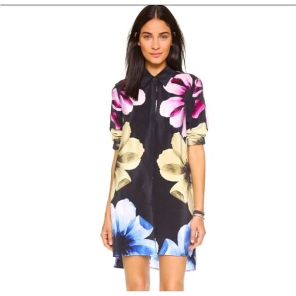 Equipment Dresses & Skirts - Equipment black Kerry silk flower floral dress size medium